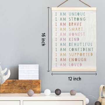 LKETW Inspirational Boho Poster Hanger Frame 12x16 Inch, Kids Room Wall Art, Nursery Wall Art with Wooden Frames, Positive Affirmations Hanging Banner Decor for Dorm Nursery Toddler Room