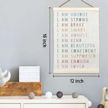 LKETW Inspirational Boho Poster Hanger Frame 12x16 Inch, Kids Room Wall Art, Nursery Wall Art with Wooden Frames, Positive Affirmations Hanging Banner Decor for Dorm Nursery Toddler Room