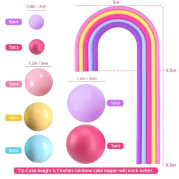 28PCS Rainbow Cake Toppers Colorful Balls Cake Decorations for Wedding Baby Shower Girls Boys Birthd...