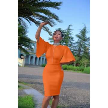 Memoriesea Women's Bodycon Ruffle Flared Midi Dress