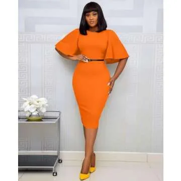 Memoriesea Women's Bodycon Ruffle Flared Midi Dress