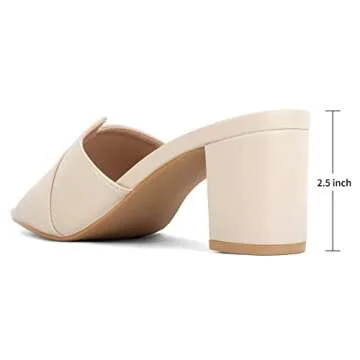 Greatonu Women Open Toe Sandal with Block Heel Slide Slipper Slip On Mule Dress Shoes Beige Size 6