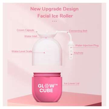Glow Cube Ice Roller For Face Eyes and Neck To Brighten Skin & Enhance Your Natural Glow/Reusable Facial Treatment to Tighten & Tone Skin & De-Puff The Eye Area (Pink Crown)
