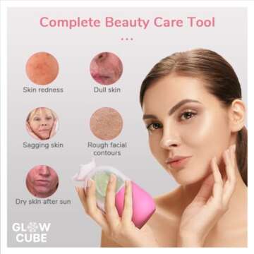 Glow Cube Ice Roller For Face Eyes and Neck To Brighten Skin & Enhance Your Natural Glow/Reusable Facial Treatment to Tighten & Tone Skin & De-Puff The Eye Area (Pink Crown)