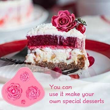 DAMOTK 6 Pack Pink Silicone Cake Molds - Butterfly, Rose, Leaves