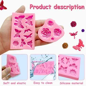 DAMOTK 6 Pack Pink Silicone Cake Molds - Butterfly, Rose, Leaves