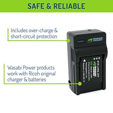 Wasabi Power DB-110 Battery (2-Pack) and Charger for Ricoh GR III, GR IIIx, Theta X, WG-6, and G900, G900 II, G900SE II