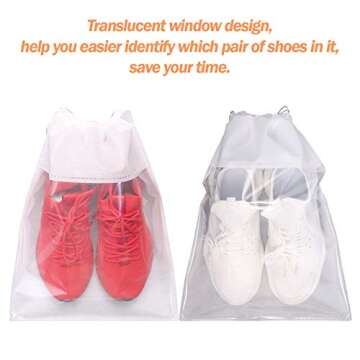 12 Pack Portable Shoe Bags for Travel Large Shoes Pouch Storage Organizer Clear Window with Drawstring for Men and Women 6 Black 6 White