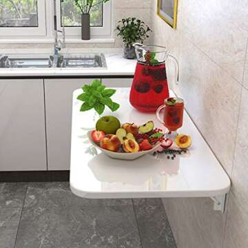 Folding Wall-Mounted Drop-Leaf Table, Cold Rolled Steel Folding Shelf Bench Table Bracket, Heavy Duty Wall Mount Table Kitchen & Dining Table Desk Computer Desk Trestle Desk