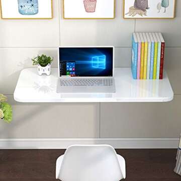 Folding Wall-Mounted Drop-Leaf Table, Cold Rolled Steel Folding Shelf Bench Table Bracket, Heavy Duty Wall Mount Table Kitchen & Dining Table Desk Computer Desk Trestle Desk