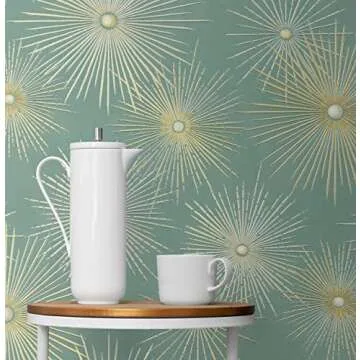 NextWall Starburst Geo Mid Century Peel and Stick Wallpaper (Teal & Metallic Gold)