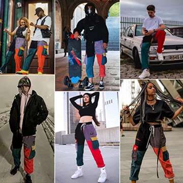 Aelfric Eden Men's Color Patchwork Cargo Pants Hip hop Joggers Streetwear Pants