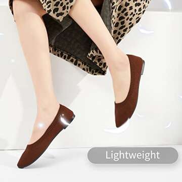 BABUDOG Women's Mesh Flats Shoes Pointed-Toe Dress Shoes for Women Black Flats Shoes Comfortable Memory Foam Flats Shoes(Brown.US7)