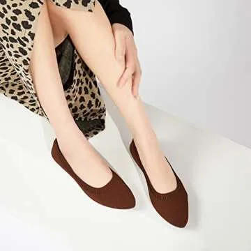 BABUDOG Women's Mesh Flats Shoes Pointed-Toe Dress Shoes for Women Black Flats Shoes Comfortable Memory Foam Flats Shoes(Brown.US7)