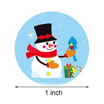 500 Pc Christmas Snowman Stickers Roll - 1 Inch 8 Designs Cartoon Snowman Holiday Roll Stickers for Seal, Party, Gift, Great for Kid As Christmas Reward or Gift