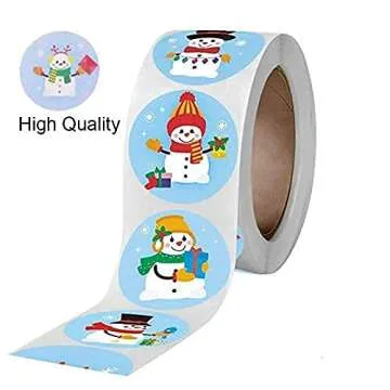 500 Pc Christmas Snowman Stickers Roll - 1 Inch 8 Designs Cartoon Snowman Holiday Roll Stickers for Seal, Party, Gift, Great for Kid As Christmas Reward or Gift