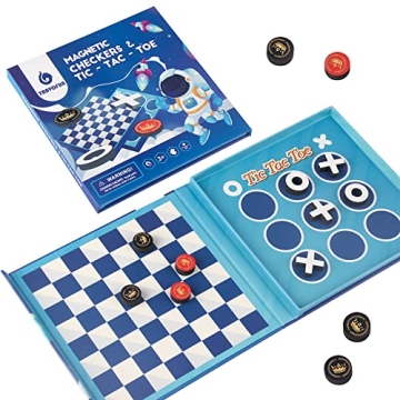2 in 1 Checkers & Tic-Tac-Toe Travel Games for Kids