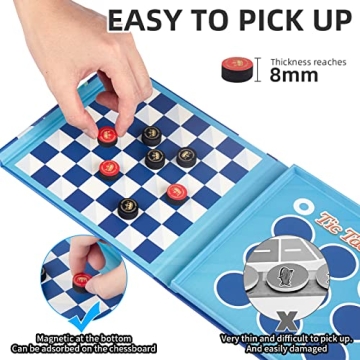 2 in 1 Checkers & Tic-Tac-Toe Travel Games for Kids