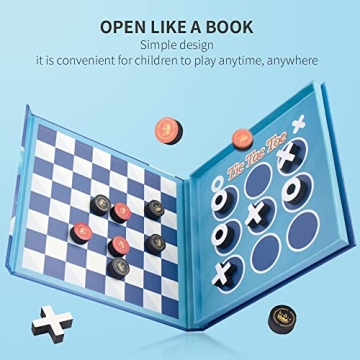 2 in 1 Checkers & Tic-Tac-Toe Travel Games for Kids