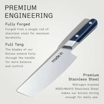 Made In Cookware - 6" Nakiri Knife - Crafted in France - Full Tang With Harbour Blue Handle