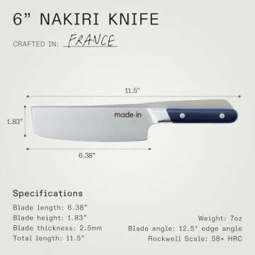 Made In Cookware - 6" Nakiri Knife - Crafted in France - Full Tang With Harbour Blue Handle