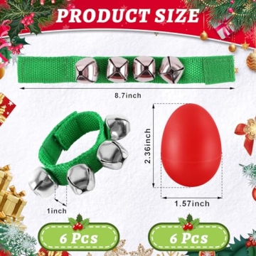 Cyrico 12 Pcs Shakers Musical Instruments Set: 6 Egg Shakers, 6 Jingle Bells for Festive Fun