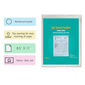 1InTheOffice Job Ticket Holders, 9" x 12", Clear, 10/Pack