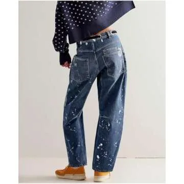 LifeShe Women's Baggy Barrel Jeans Casual Boyfriend Mid Rise Drawstring Wide Leg Denim Pants