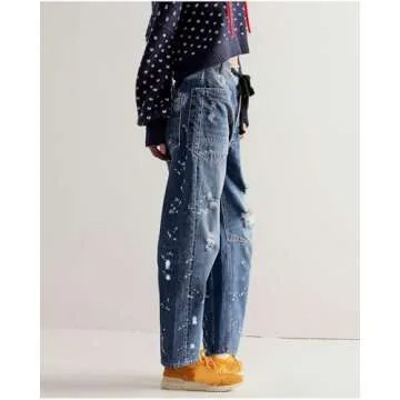 LifeShe Women's Baggy Barrel Jeans Casual Boyfriend Mid Rise Drawstring Wide Leg Denim Pants