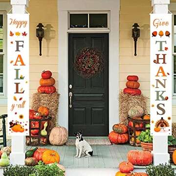 DAZONGE Thanksgiving Decorations for Home | Happy Fall & Give Thanks Porch Banners for Indoor/Outdoo...
