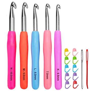 Size 6.5mm 7.0mm 8.0mm 9.0mm 10.0mm Crochet Hooks Set Ergonomic Grip Soft Handles Aluminum Crochet Hook Size K L M N/P in Case
