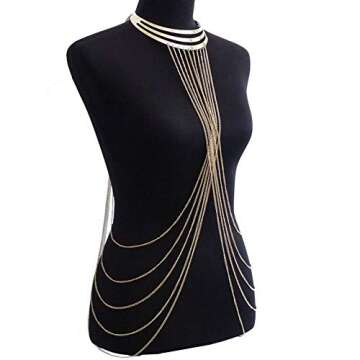 Romanticworks Gold Tone Body Chain Necklace Adjustable Fine Chain Sexy Summer Bikini Necklace