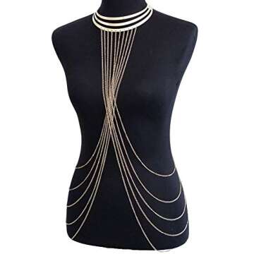 Romanticworks Gold Tone Body Chain Necklace Adjustable Fine Chain Sexy Summer Bikini Necklace