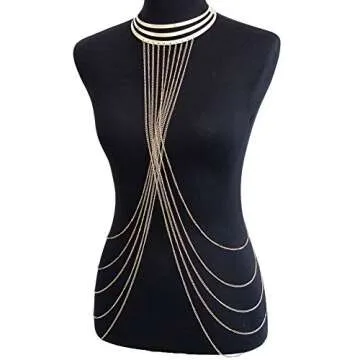 Romanticworks Gold Tone Body Chain Necklace Adjustable Fine Chain Sexy Summer Bikini Necklace