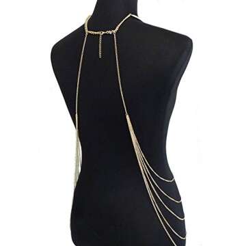 Romanticworks Gold Tone Body Chain Necklace Adjustable Fine Chain Sexy Summer Bikini Necklace
