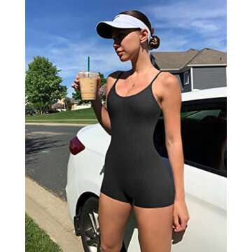 YIOIOIO Women Workout Seamless Jumpsuit Yoga Ribbed Bodycon One Piece Spaghetti Strap Shorts Romper