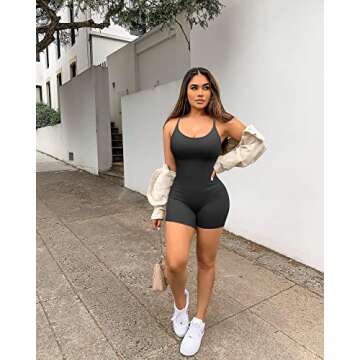 YIOIOIO Women Workout Seamless Jumpsuit Yoga Ribbed Bodycon One Piece Spaghetti Strap Shorts Romper