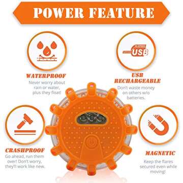 Ecoangel USB Rechargeable LED Road Flares Emergency Lights-Roadside Warning Car Safety Beacon Flashi...