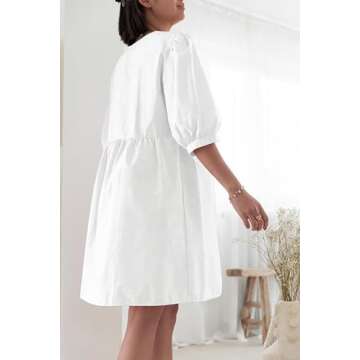 Cioatin Women Cute Tie Up Bow Mini Dresses Y2K Peplum Babydoll Puff Sleeve Summer Blouse Shirt Dress Vacation Outfits White, Medium