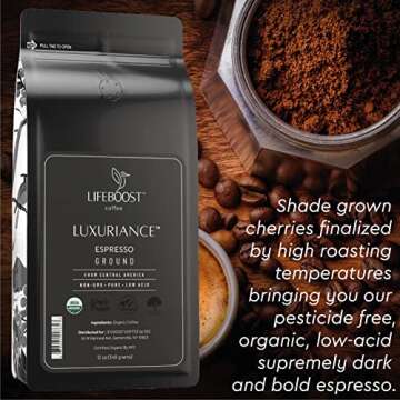 Lifeboost Coffee Espresso Ground Coffee - Low Acid Single Origin USDA Organic Coffee - Non-GMO Espresso Coffee Third Party Tested For Mycotoxins & Pesticides (Espresso Ground 12oz)