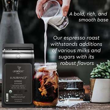 Lifeboost Coffee Espresso Ground Coffee - Low Acid Single Origin USDA Organic Coffee - Non-GMO Espresso Coffee Third Party Tested For Mycotoxins & Pesticides (Espresso Ground 12oz)