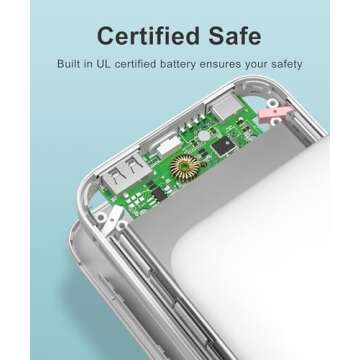 Metecsmart 2-Pack 10000mAh Phone Portable Charger Power Bank, Built in Cable and AC Wall Plug, Fast Slim USB C Charging Battery Pack Travel Essentials Compatible with iPhone, Android, White & Purple