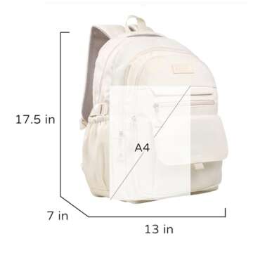 Phaoullzon Teen Girls School Backpack for College, Aesthetic Bookbag for Women,Beige