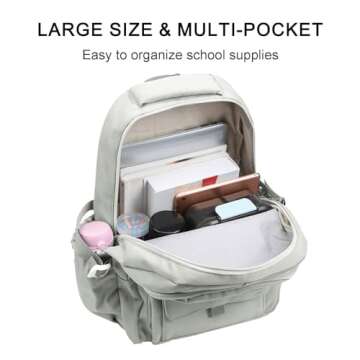 Phaoullzon Teen Girls School Backpack for College, Aesthetic Bookbag for Women,Beige