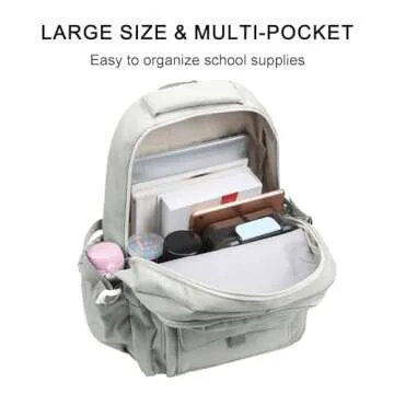 Phaoullzon Teen Girls School Backpack for College, Aesthetic Bookbag for Women,Beige