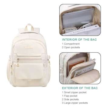 Phaoullzon Teen Girls School Backpack for College, Aesthetic Bookbag for Women,Beige