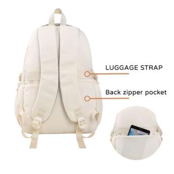 Phaoullzon Teen Girls School Backpack for College, Aesthetic Bookbag for Women,Beige