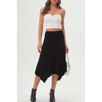 DJT Women's Flowy Handkerchief Hemline Midi Skirt