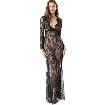 TOUSYEA Women's Soft Nightgown Long Lace Kimono Robes Swimsuit Cover Ups Maxi Beach Dress Black