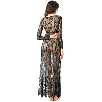 TOUSYEA Women's Soft Nightgown Long Lace Kimono Robes Swimsuit Cover Ups Maxi Beach Dress Black